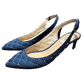 Valentino Garavani Rockstud Denim Slingback Kitten Heels Blue