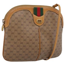 GUCCI Micro GG Web Sherry Line Shoulder Bag PVC Brown 904 02 047 Auth 209155 - Jerrillo Altro