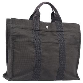 Hermès HERMES Her Line MM Hand Bag Canvas Gray Silver Auth 209346A - Jerrillo Otro