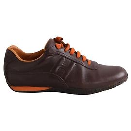 Zapatillas Hermès de cuero marrón Castaño