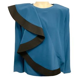 Blusa in seta a maniche lunghe con volant Givenchy Teal Blue / Black Blu