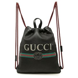 Mochila de couro com cordão e logótipo Gucci preta Preto