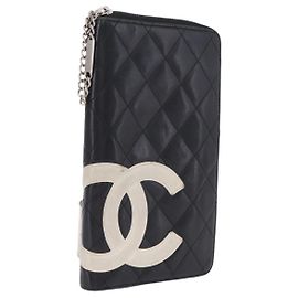 Chanel Cambon Line Matelasse Long Wallet Black Leather Other