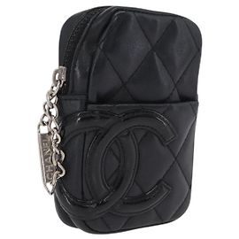 CHANEL Cambon Line Matelasse Pouch Leather Black Silver CC Auth 210116 - Jerrillo Other