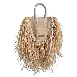 Jacquemus Le Baci Borsa Rafia Frange Bianco Beige