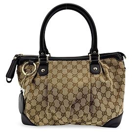 Mala de mão Gucci Sukey Top Handle GG Canvas com couro Medium Marrom