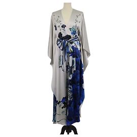 Autre Marque Kaftán con cinturón Meng Multicolor de seda con estampado floral Multicolor