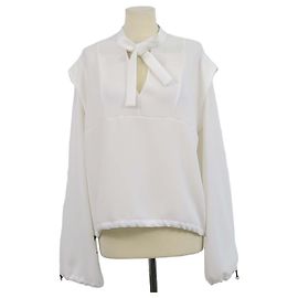Autre Marque Top de manga comprida com gola de laço em poliéster branco Eudon Choi Branco