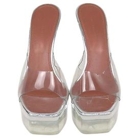 Sandali platform Amina Muaddi Clear PVC Dalida 140 Argento