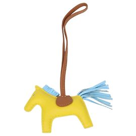 Hermès Pingente Grigri Rodeo em Couro Amarelo e Castanho PM Amarelo