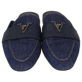 Louis Vuitton Dark Blue Denim LV Mare Open Back Mules Black Navy blue