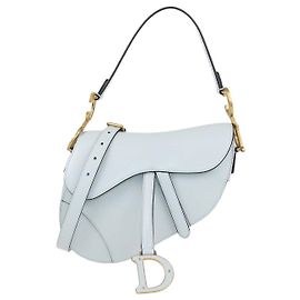 Bolsa Saddle Christian Dior em couro azul claro com alça Azul