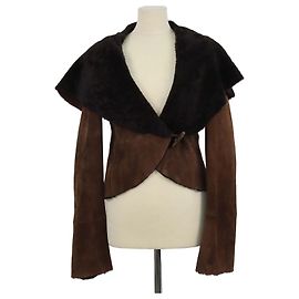 Ralph Laurent Toggle Loop Jacke aus dunkelbraunem Wildleder und Lammfell Braun