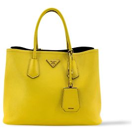Prada Cuir Double Saffiano Leather Medium Gelb