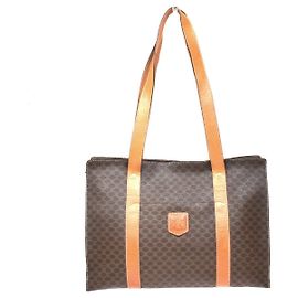 Céline Celine Vintage Macadam Shopper Coated Canvas Large Brown