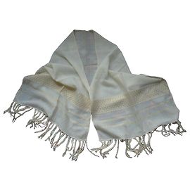 Autre Marque Stola in seta e lana bianco sporco con frange Bianco sporco