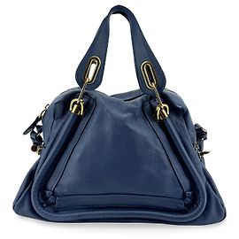 Chloé Chloe Paraty Military Top Handle Leather Medium Azul marinho