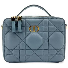 Christian Dior Caro Box Bag com corrente em pele de vitelo acolchoada Macrocannage Azul
