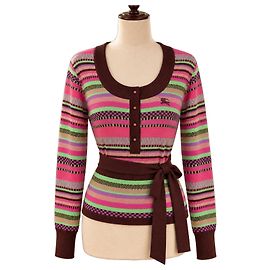 Cardigã Burberry de malha listrada com cinto Marrom Multicor Verde Roxo