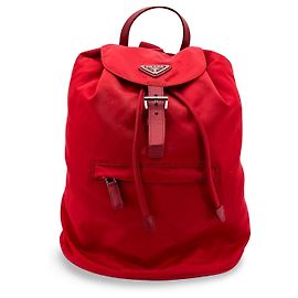 Prada Front Zip Drawstring Tessuto Large Rot