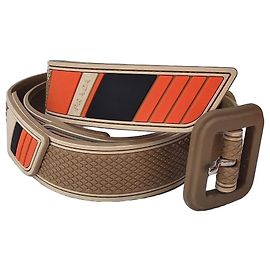 Ceinture Prada en cuir et caoutchouc à logo rayé Marron Noir Orange