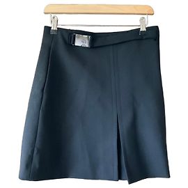 Massimo Dutti Plisseerock Schwarz mit Schnalle Schwarz