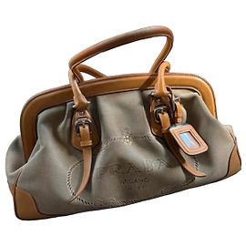 Saco cabas Prada em lona jacquard Corda e couro Marrom Bege