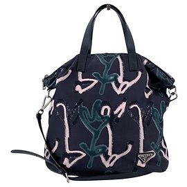 Prada Mala Tote Satchel 2Way em nylon estampado multicolorido e couro Saffiano Multicor