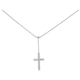 Autre Marque Collana Croce in Platino e Diamanti Argento