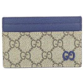 Gucci GG Supreme Canvas Leather Card Case Blue Beige