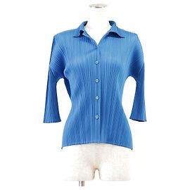 Autre Marque PLEATS PLEASE Langarmshirt aus Polyester Blau