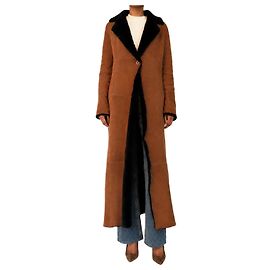 Autre Marque Cappotto lungo in shearling e camoscio marrone - size UK 8 Altro