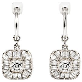 Chanel Silver crystal square drop hoop earrings Other