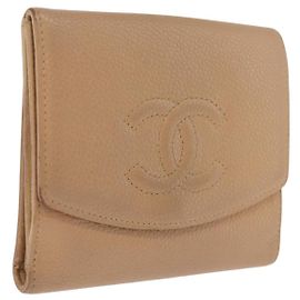Portefeuille CHANEL en cuir caviar beige CC Autre