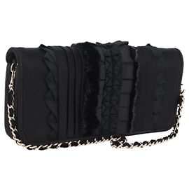 CHANEL Chain Shoulder Bag Satin Black Gold CC Altro