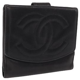CHANEL COCO Mark Cartera Cuero Negro Oro CC Otro