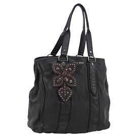Miu Miu Tote Bag Leather Black Silver Altro