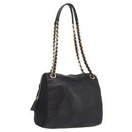 PRADA Bolsa de ombro com corrente em couro preto e dourado Outro