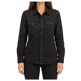 The Kooples Camicia in denim nera decorata con strass Nero