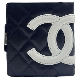 Chanel Cambon Diamond Quilted Bifold Compact Wallet Black White
