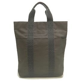 Hermès Hermes Herline Cabas Tote Bag aus grauem Nylon Braun