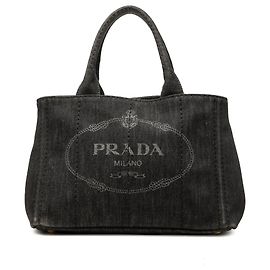 Sac Tote Prada Small Denim Canapa Logo Gris Marron Gris anthracite