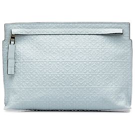 Clutch T LOEWE em pele azul com Anagrama em relevo Azul Azul claro