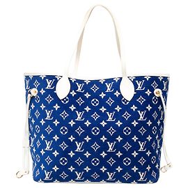 Louis Vuitton Blue LV Match Monogram Jacquard Velvet Neverfull MM Blau