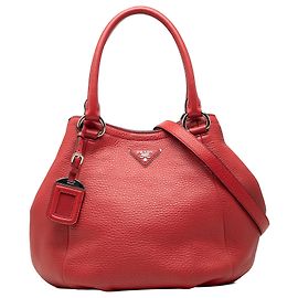 Sac cabas convertible ouvert Prada Red Vitello Daino Rouge