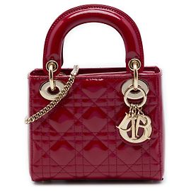 Dior Red Mini Patent Cannage Lady Dior Rouge Bordeaux