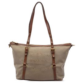 Prada Brown Canvas Canapa Logo Tote Brown