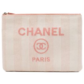 Clutch Chanel Deauville O Case Medium em ráfia bege Bege