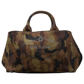 Sac Tote Prada en toile Canapa marron avec logo camouflage Marron Kaki