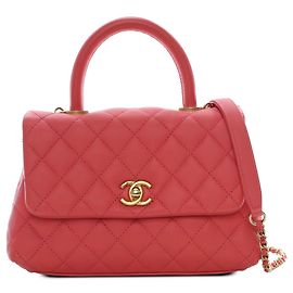 Chanel Pink Mini Quilted Caviar Coco Top Handle Bag Pink